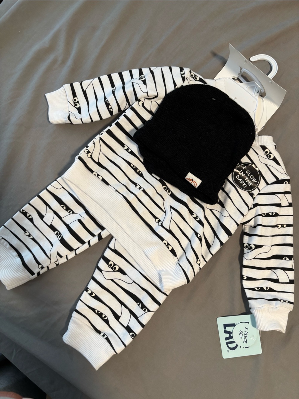 Black & White Striped Mummy Print Kids Set